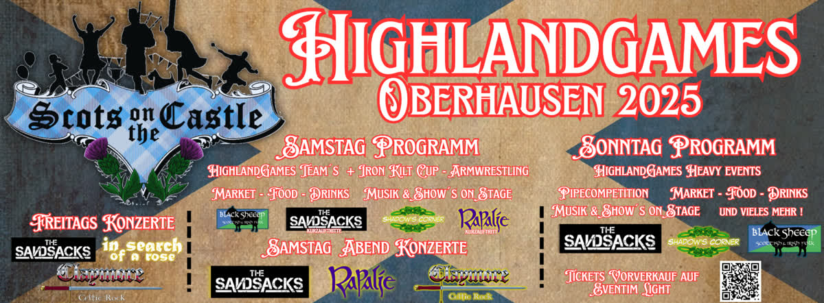 Programmübersicht von Scots on the Castle 2025 auf der Burg Vondern Oberhausen